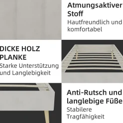 Lit Simple Enfant 90x200 cm - sans Tête de Lit, Revêtement en Velours et Cadre Bas, Composite et Métal, sans Matelas, Beige