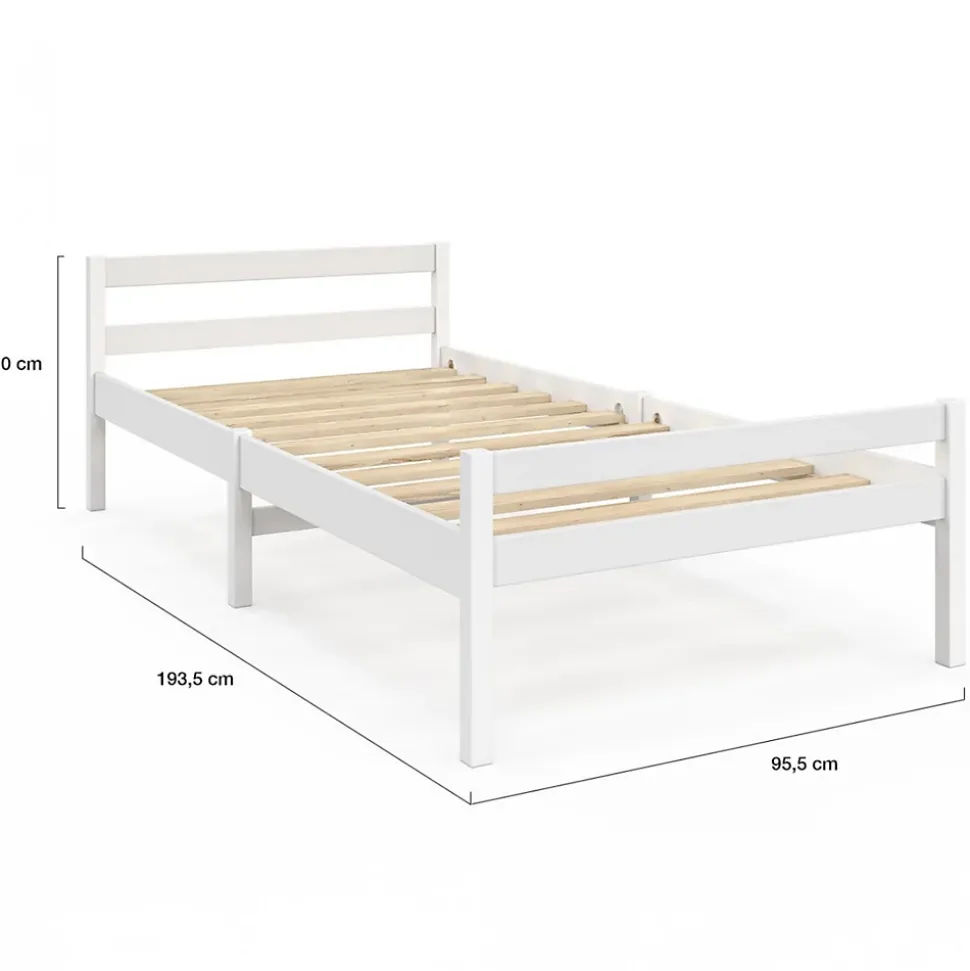 Lit simple HARPER 90 x 190 cm avec sommier bois blanc