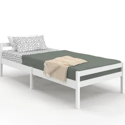 Lit simple HARPER 90 x 190 cm avec sommier bois blanc