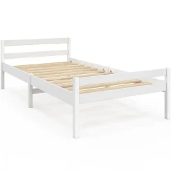 Lit simple HARPER 90 x 190 cm avec sommier bois blanc