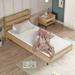 Lit simple Kvænangen 100 x 200 cm effet chêne aspect rotin noir en.casa