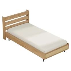 Lit simple Kvænangen 100 x 200 cm effet chêne aspect rotin noir en.casa