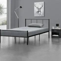 Lit simple Laos métal avec sommier à lattes 120 x 200 cm noir en.casa