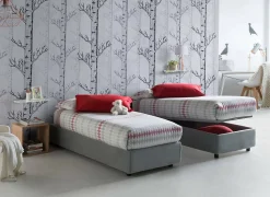 Lit simple Laura, Lit coffre avec revêtement en tissu, 100% Made in Italy, Ouverture frontale, adapté pour matelas 90x200 cm, Gris