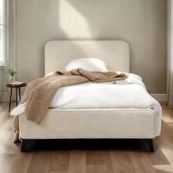 Lit simple LEVERDA 90 x 190 cm, revêtement en tissu - Blanc