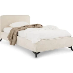 Lit simple LEVERDA 90 x 190 cm, revêtement en tissu - Blanc