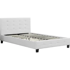 Lit simple MARLON, 120 x 190 cm, capitonné avec sommier, revêtement synthétique blanc