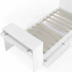 Lit simple OMAHA 90 x 190 cm avec sommier, tête de lit, bureau et rangements blanc