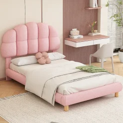 Lit Simple pour enfant 90 x 200 cm - Lit enfant Capitonné - Non-Tissé - Sans Matelas - Rose