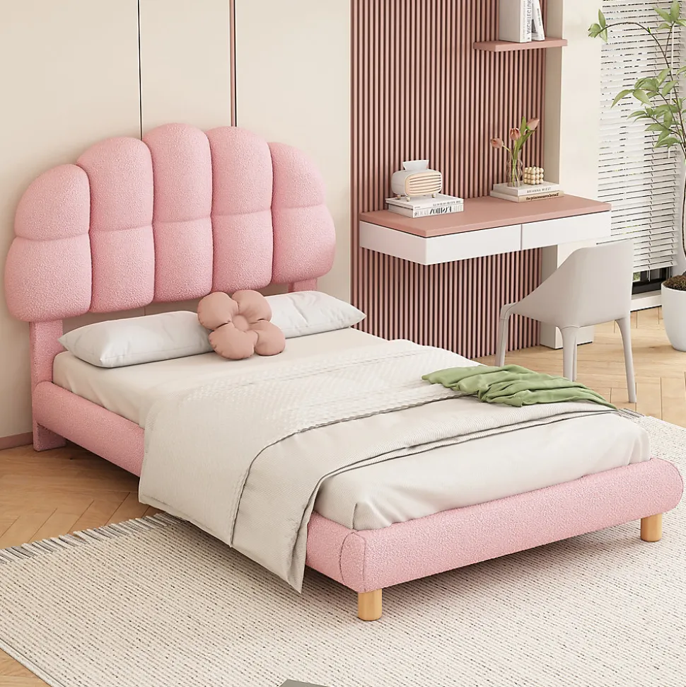 Lit Simple pour enfant 90 x 200 cm - Lit enfant Capitonné - Non-Tissé - Sans Matelas - Rose