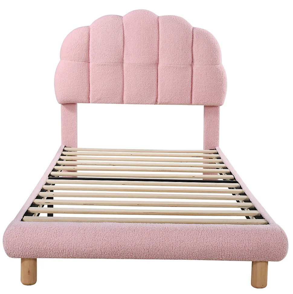 Lit Simple pour enfant 90 x 200 cm - Lit enfant Capitonné - Non-Tissé - Sans Matelas - Rose