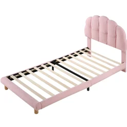 Lit Simple pour enfant 90 x 200 cm - Lit enfant Capitonné - Non-Tissé - Sans Matelas - Rose