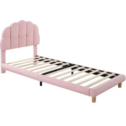 Lit Simple pour enfant 90 x 200 cm - Lit enfant Capitonné - Non-Tissé - Sans Matelas - Rose
