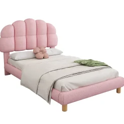 Lit Simple pour enfant 90 x 200 cm - Lit enfant Capitonné - Non-Tissé - Sans Matelas - Rose