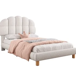 Lit Simple pour enfant 90 x 200 cm - Lit enfant Capitonné - Non-Tissé - Sans Matelas - Blanc