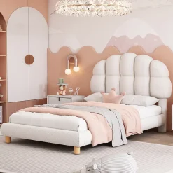 Lit Simple pour enfant 90 x 200 cm - Lit enfant Capitonné - Non-Tissé - Sans Matelas - Blanc