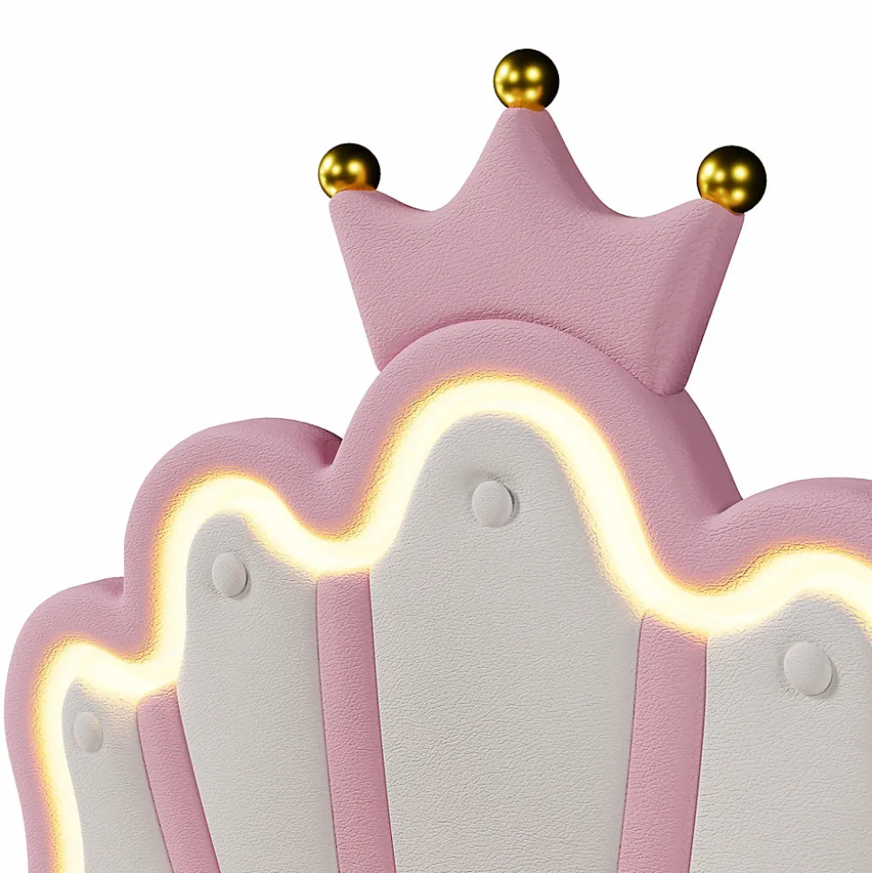 Lit Simple pour enfant 90 x 200 cm - Lit avec 2 Rangements - PU + MDF - Sans Matelas - Rose