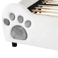 Lit simple pour enfant 90x200 cm - Lit capitonné en forme d'ours - Velours + Métal + MDF - Sans matelas - Blanc