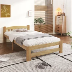 Lit simple pour enfant 90x200 cm - Lit classique avec tête de lit et sommier à lattes - Pin - Sans matelas - Naturel