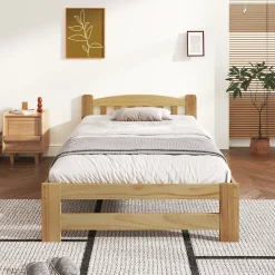 Lit simple pour enfant 90x200 cm - Lit classique avec tête de lit et sommier à lattes - Pin - Sans matelas - Naturel