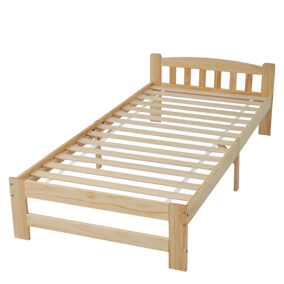 Lit simple pour enfant 90x200 cm - Lit classique avec tête de lit et sommier à lattes - Pin - Sans matelas - Naturel