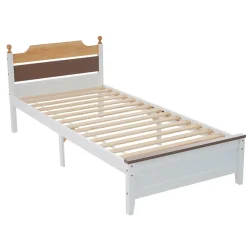 Lit simple pour enfant 90x200 cm - Lit avec tête et pied de lit - Pin + MDF - Sans matelas - Blanc