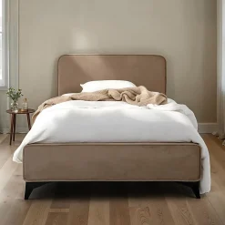 Lit simple RAVELLO 90 x 190 cm, revêtement en tissu - Grège