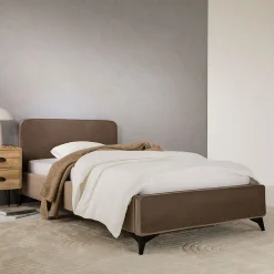 Lit simple RAVELLO 90 x 190 cm, revêtement en tissu - Grège