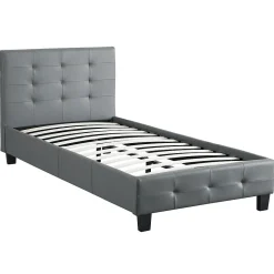 Lit simple REVE, 90 x 190 cm, capitonné avec sommier, revêtement synthétique gris