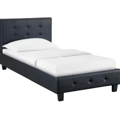 Lit simple REVE, 90 x 190 cm, capitonné avec sommier, revêtement synthétique noir