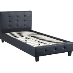 Lit simple REVE, 90 x 190 cm, capitonné avec sommier, revêtement synthétique noir