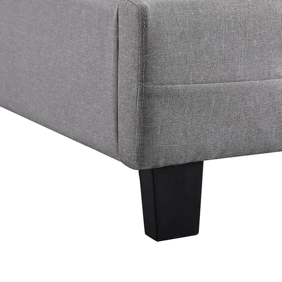 Lit simple REVE, 90 x 190 cm, capitonné avec sommier, revêtement en tissu gris