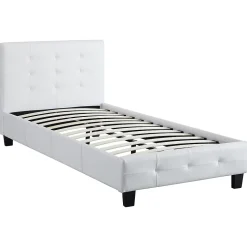 Lit simple REVE, 90 x 190 cm, capitonné avec sommier, revêtement synthétique blanc