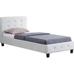 Lit simple TICO, 90 x 190 cm, capitonné avec sommier, revêtement synthétique blanc