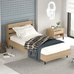 Lit simple Vesanto 100 x 200 cm effet chêne noir en.casa