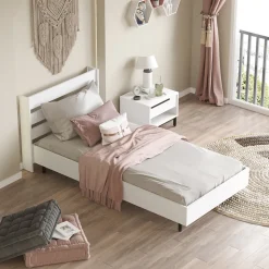 Lit simple Vesanto 100 x 200 cm blanc noir en.casa