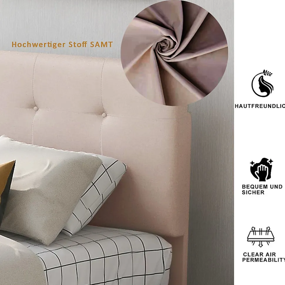 Lit Simple 90x200 cm - avec 2 Tiroirs, Sans Matelas, Lit Confortable en Velours Doux pour enfant ou Adulte, Rose