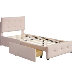 Lit Simple 90x200 cm - avec 2 Tiroirs, Sans Matelas, Lit Confortable en Velours Doux pour enfant ou Adulte, Rose