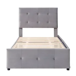 Lit Simple 90x200 cm - avec 2 Tiroirs Pratique, Sans Matelas, Lit Confortable en Velours Gris