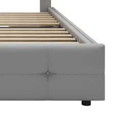 Lit Simple 90x200 cm - avec 2 Tiroirs et Éclairage LED, Lit Confortable en Lin Gris, Rangement Sous Le Lit, Sans Matelas