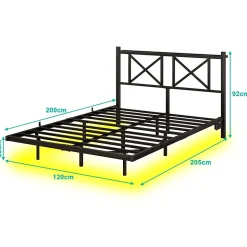 Lit Simple 120x200 cm - Lit Ado Moderne, avec Éclairage LED et Prises USB, Rangements - Noir, sans Matelas