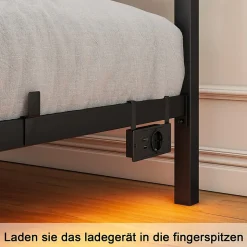 Lit Simple 120x200 cm - Lit Ado Moderne, avec Éclairage LED et Prises USB, Rangements - Noir, sans Matelas