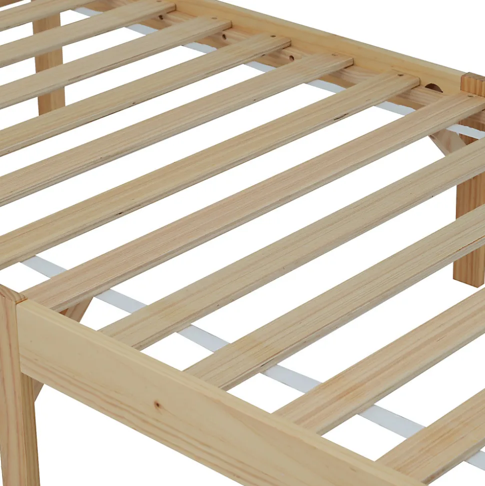 Lit Simple 90x200 cm - Lit Ado ou Adulte Sans Matelas - Bois de Pin Massif - Blanc et Naturel