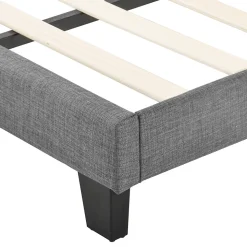 Lit simple 90x200 cm - Lit adulte capitonné avec sommier à lattes - Lin - Sans Matelas - Gris