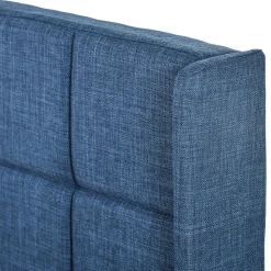 Lit simple 90x200 cm - Lit adulte capitonné avec sommier à lattes - Lin - Sans Matelas - Bleu