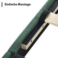 Lit simple 90x200 cm - Lit adulte capitonné avec tête de lit - Lin - Sans Matelas - Vert Foncé