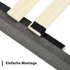 Lit simple 90x200 cm - Lit adulte capitonné avec tête de lit - Lin - Sans Matelas - Gris Foncé