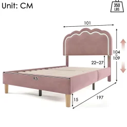 Lit simple 90x190 cm - Lit capitonné avec tête de lit LED réglable - Velours - Sans Matelas - Rose