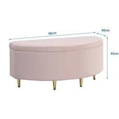 Lit Simple 90x200 cm - Lit Capitonné en Velours avec Tête de Lit Coquillage et Banquette de Rangement - Sans Matelas - Rose