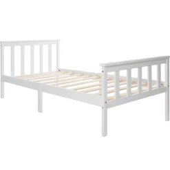 Lit simple 90x200 cm - Lit classique avec sommier à lattes - Pin et MDF - Sans matelas - Blanc